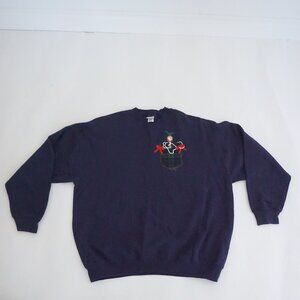 Vintage B Wear Navy Embroidered Girl Pocket Ribbon Bow Sweatshirt Preppy XXL